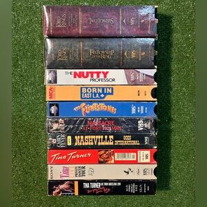 VHS Movie Bundle of 10 LOTR Tina Turner Flintstones Action Comedy Concert
